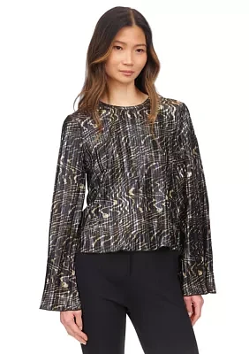 Women's Flare Sleeve Foil Print Blouse