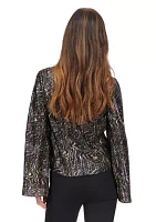 Women's Flare Sleeve Foil Print Blouse