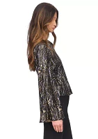 Women's Flare Sleeve Foil Print Blouse