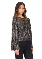 Women's Flare Sleeve Foil Print Blouse