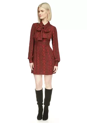 Women's Long Sleeve Bow Neck Snake Print Dress