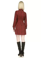 Women's Long Sleeve Bow Neck Snake Print Dress