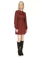 Women's Long Sleeve Bow Neck Snake Print Dress