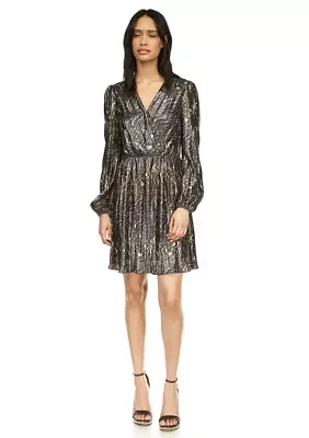 Women's Long Sleeve Pleated Foil Dress