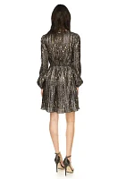 Women's Long Sleeve Pleated Foil Dress