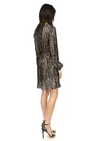 Women's Long Sleeve Pleated Foil Dress