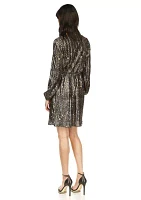 Women's Long Sleeve Pleated Foil Dress