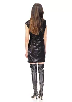 Women's Cap Sleeve Funnel Neck Sequin Dress