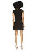 Women's Short Sleeve Gem Neck A-Line Dress