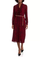 Women's Bell Sleeve Belted Midi Dress