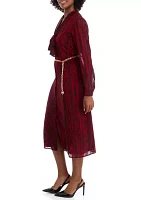 Women's Bell Sleeve Belted Midi Dress