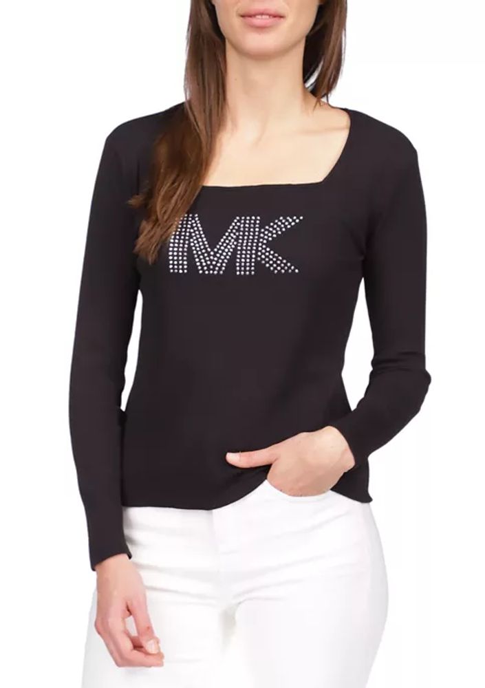 Belk Women's Long Sleeve Studded Logo Waffle Top | The Summit