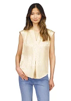 Women's Cap Sleeve Jacquard V-Neck Satin Blouse