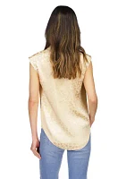 Women's Cap Sleeve Jacquard V-Neck Satin Blouse