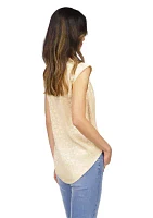 Women's Cap Sleeve Jacquard V-Neck Satin Blouse