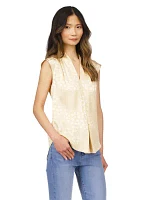 Women's Cap Sleeve Jacquard V-Neck Satin Blouse