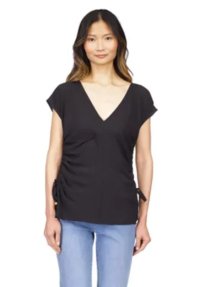 Women's Short Sleeve V-Neck Side Ruched Blouse