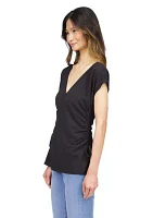 Women's Short Sleeve V-Neck Side Ruched Blouse