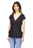 Women's Short Sleeve V-Neck Side Ruched Blouse