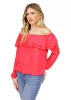 Women's Solid Ruffle Peasant Top