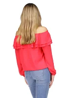 Women's Solid Ruffle Peasant Top