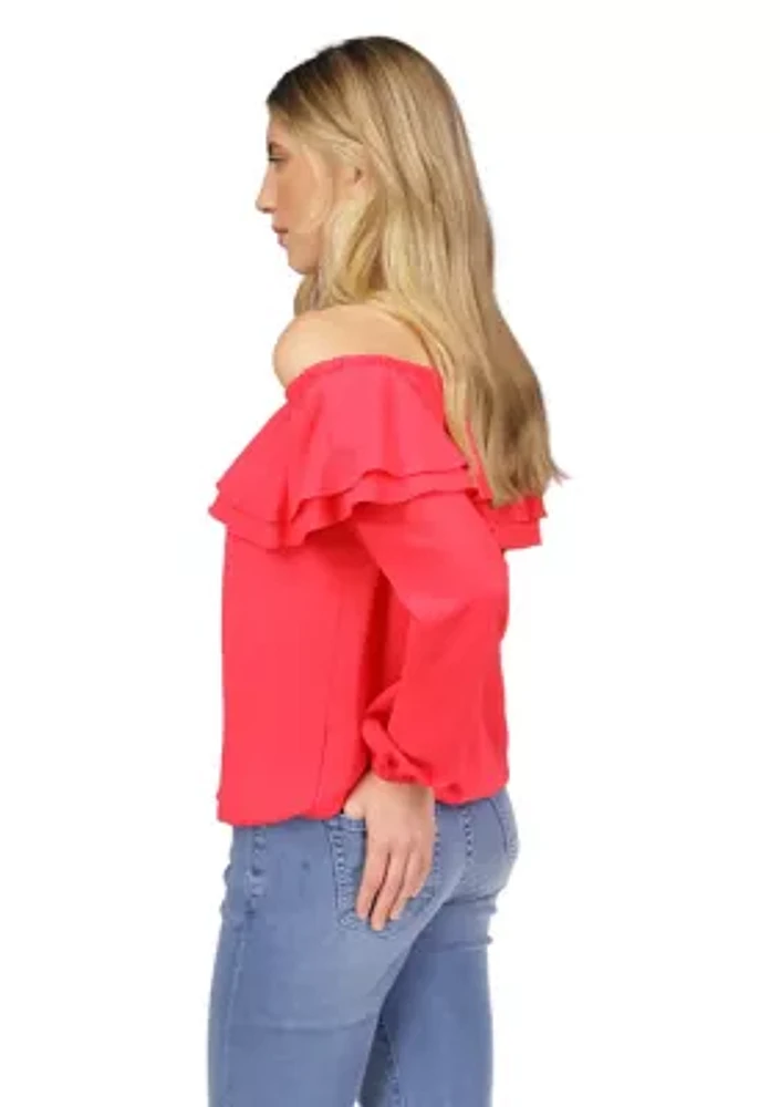 Women's Solid Ruffle Peasant Top