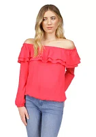 Women's Solid Ruffle Peasant Top