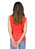 Women's Sleeveless Floral Side Ruched Knit Top