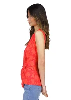 Women's Sleeveless Floral Side Ruched Knit Top