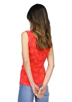 Women's Sleeveless Floral Side Ruched Knit Top