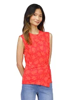 Women's Sleeveless Floral Side Ruched Knit Top