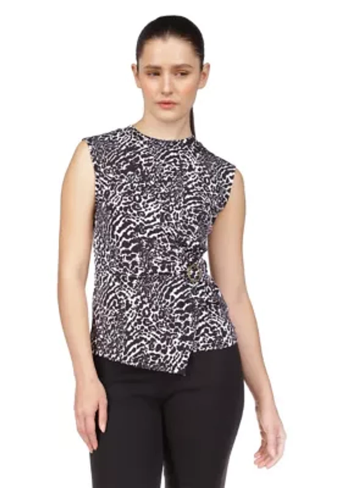 Women's Sleeveless Animal Print Ring Twist Top