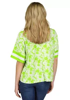 Women's Print Border Boat Neck Top