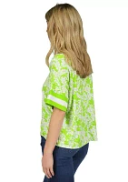 Women's Print Border Boat Neck Top