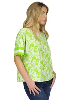 Women's Print Border Boat Neck Top