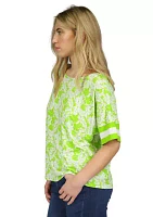 Women's Print Border Boat Neck Top