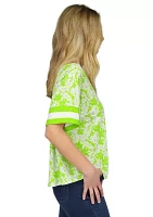 Women's Print Border Boat Neck Top