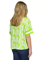 Women's Print Border Boat Neck Top