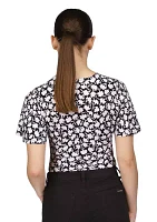 Women's Short Sleeve V-Neck Floral Print Ruched Top