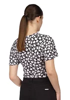 Women's Short Sleeve V-Neck Floral Print Ruched Top