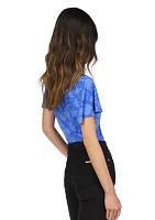 Women's Short Sleeve V-Neck Floral Print Ruched Knit Top