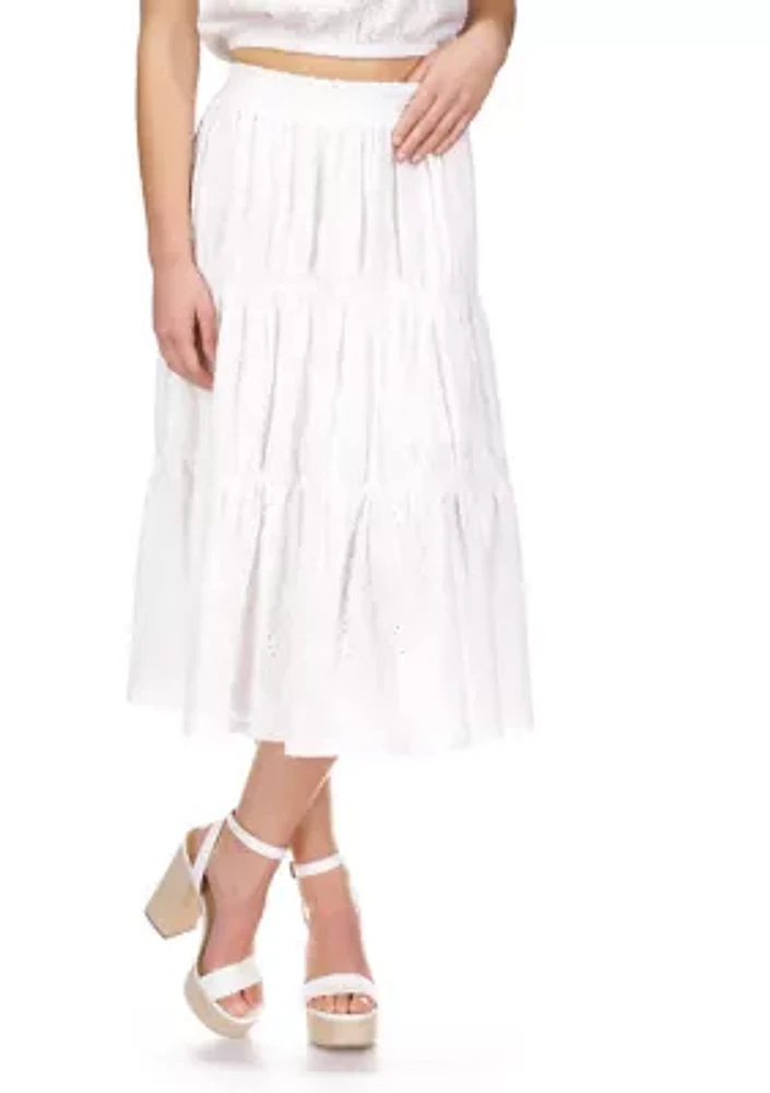 Women's Tiered Eyelet Midi Skirt