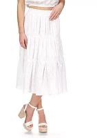 Women's Tiered Eyelet Midi Skirt