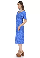 Women's Flutter Sleeve Tie Neck Ruched Floral Midi Dress