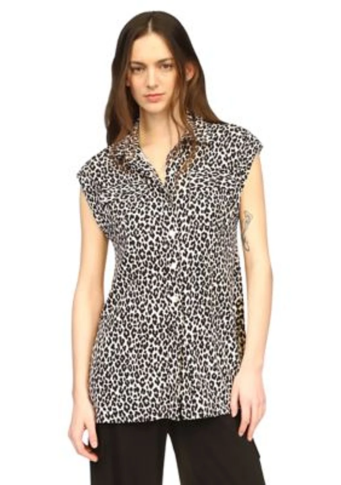 Women's Cheetah Snap Utility Tunic Top