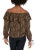 Plus Leopard Off the Shoulder Peasant Blouse