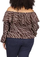 Plus Chain Print Ruffle Peasant Top