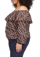 Plus Chain Print Ruffle Peasant Top