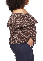 Plus Chain Print Ruffle Peasant Top