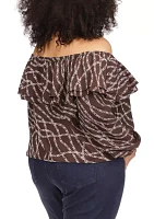 Plus Chain Print Ruffle Peasant Top